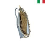 Дамска чанта от естествена кожа през рамо със синджир - син - Image 3