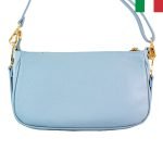 Дамска чанта от естествена кожа през рамо със синджир - син - Image 2