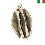 Дамска чанта от естествена кожа през рамо с изчистен дизайн - бежов - Image 3