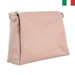 Дамска чанта от естествена кожа през рамо с изчистен дизайн - розов