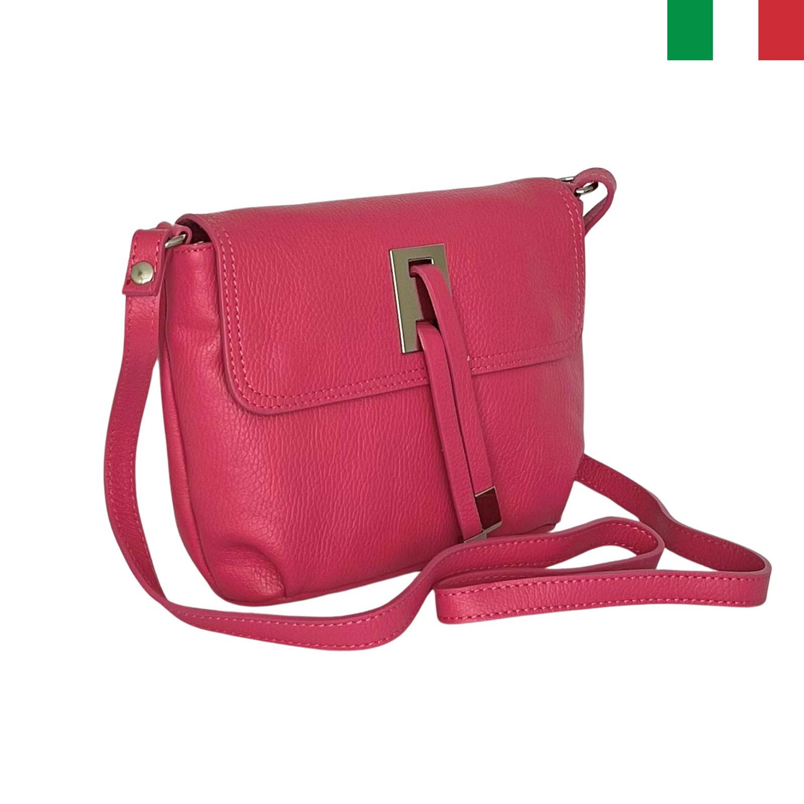 it233-ciklama-a Малка дамска чанта от естествена кожа с капак с висулки - цвят циклама - Image 1