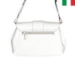 Дамска чанта от естествена кожа с катарама на капака и два вида дръжки - бял - Image 3