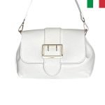 Дамска чанта от естествена кожа с катарама на капака и два вида дръжки - бял - Image 2