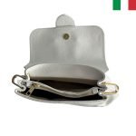 Дамска чанта от естествена кожа с катарама на капака и два вида дръжки - бял - Image 4