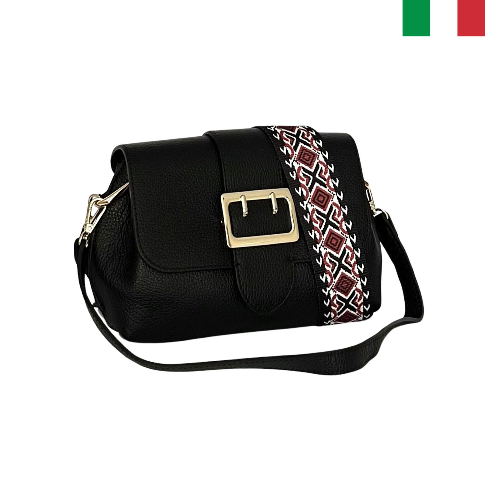 itl352-cheren-a Дамска чанта от естествена кожа с катарама на капака и два вида дръжки - черен - Image 1