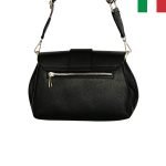 Дамска чанта от естествена кожа с катарама на капака и два вида дръжки - черен - Image 3