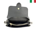 Дамска чанта от естествена кожа с катарама на капака и два вида дръжки - черен - Image 4