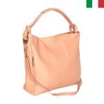 Дамска чанта тип “торба” от естествена кожа и възли на дръжката - Праскова