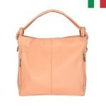 Дамска чанта тип “торба” от естествена кожа и възли на дръжката - Праскова - Image 2