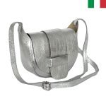 Малка дамска чанта от естествена кожа с капак - Сребро