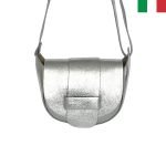 Малка дамска чанта от естествена кожа с капак - Сребро - Image 2