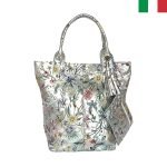 Голяма дамска чанта тип торба - цвят флорален-сребро - Image 3