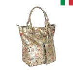 Голяма дамска чанта тип торба - цвят флорален-злато