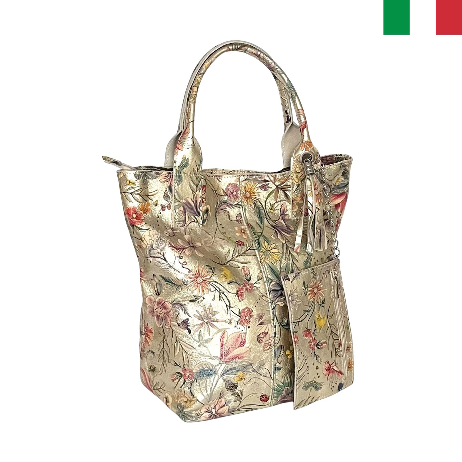 itl334-floralen-zlato-a Голяма дамска чанта тип торба - цвят флорален-злато - Image 1