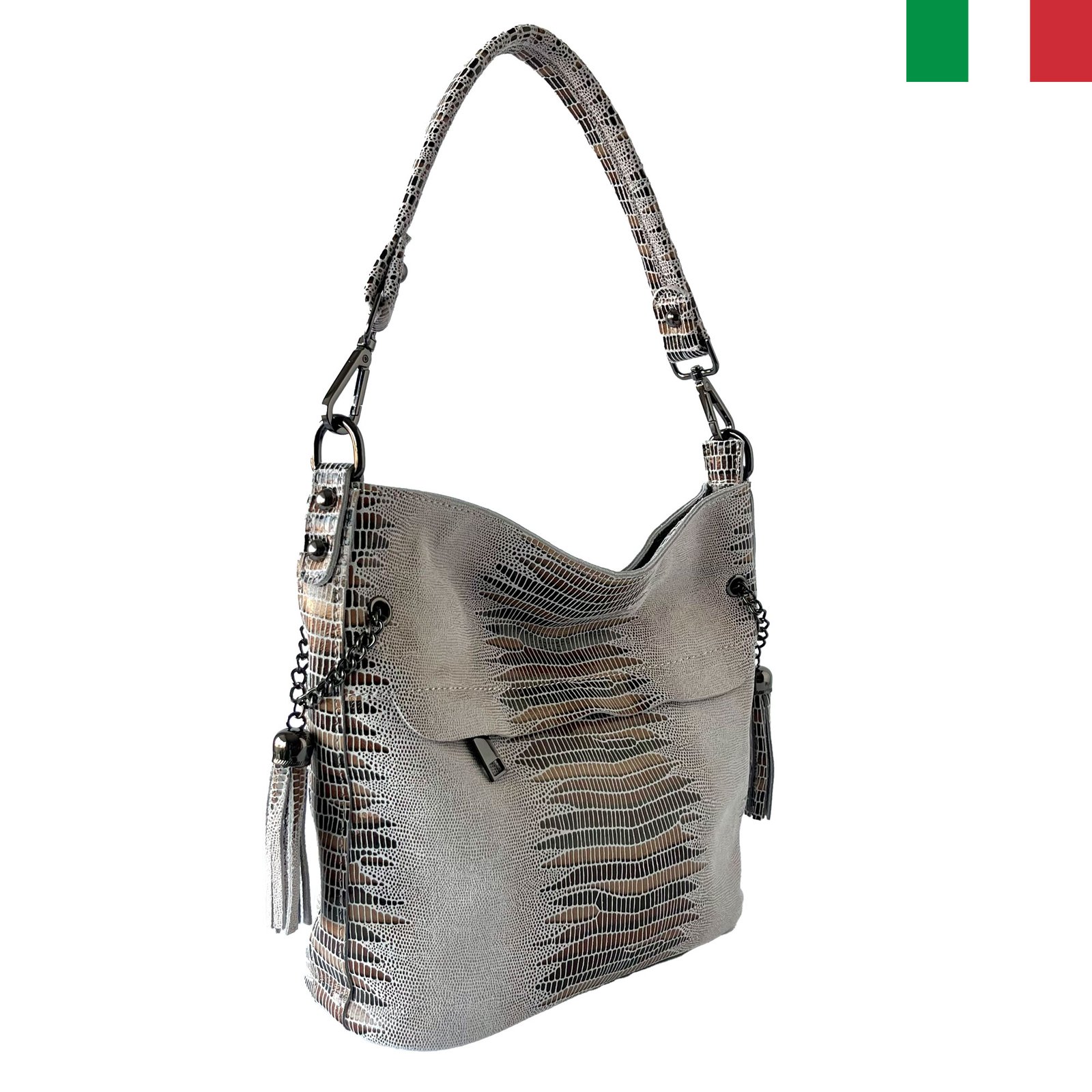 CH3301-bejov-a Дамска чанта от лазерно обработена кожа - бежаво - Image 1