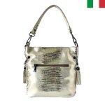 Дамска чанта  от  лазерно обработена кожа - Злато - Image 2