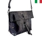 Малка чанта от естествена лазерно обработена кожа - змийски черно