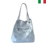 Дамска чанта тип “торба” от естествена лазерно обработена кожа - Бяло сребро - Image 2