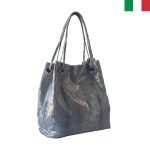 Дамска чанта тип “торба” от естествена лазерно обработена кожа - Розово злато