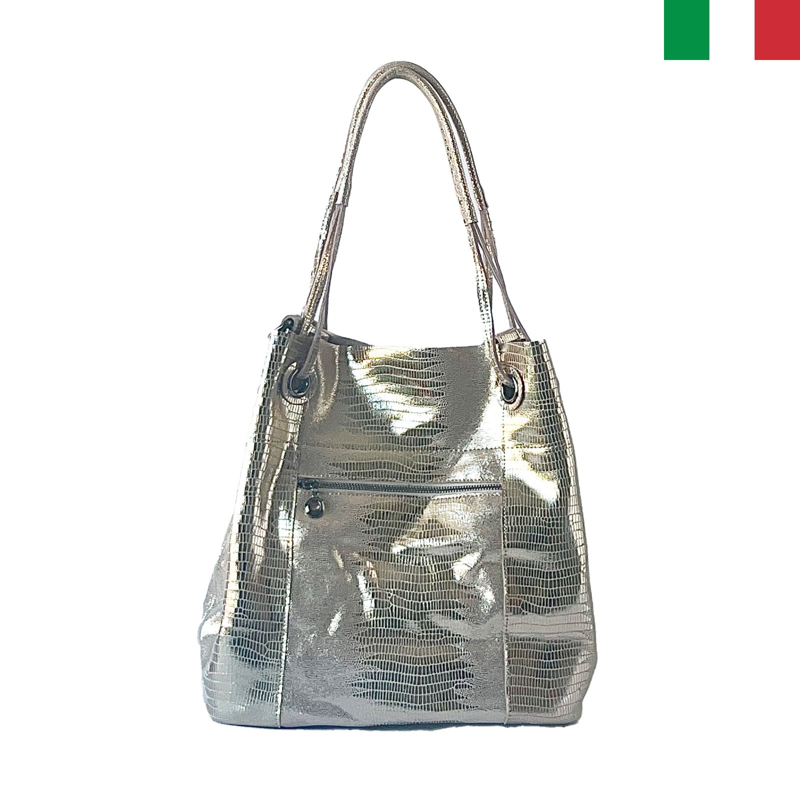 CH7520-zlato-f Дамска чанта тип “торба” от естествена лазерно обработена кожа - Злато - Image 1