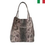 Дамска чанта тип “торба” от естествена лазерно обработена кожа - змийско бежаво - Image 3