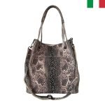 Дамска чанта тип “торба” от естествена лазерно обработена кожа - змийско бежаво - Image 2