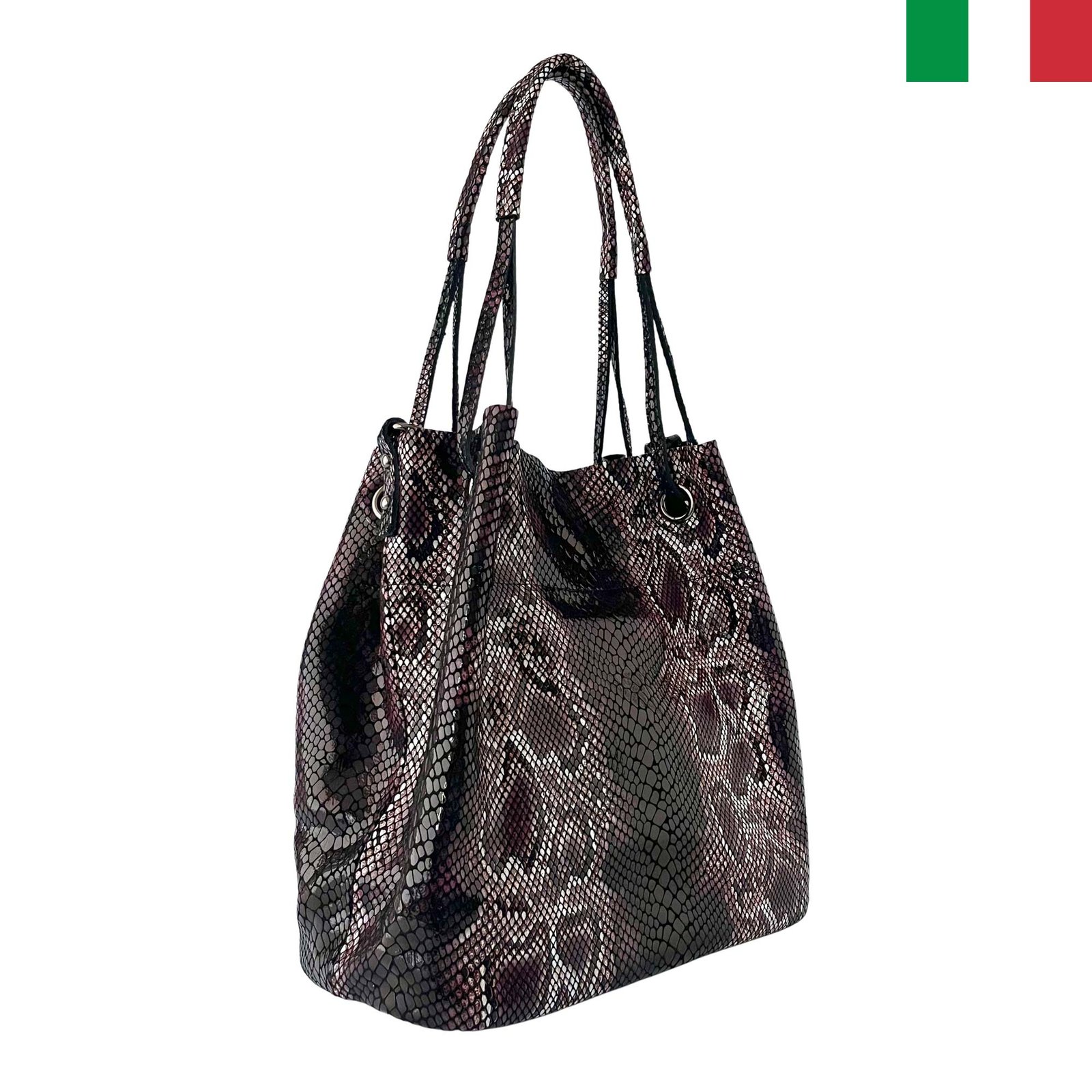 CH7520-zm-cheren-a Дамска чанта тип “торба” от естествена лазерно обработена кожа - змийски черно - Image 1