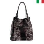 Дамска чанта тип “торба” от естествена лазерно обработена кожа - змийски черно - Image 3