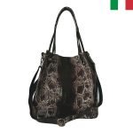 Дамска чанта тип “торба” от естествена лазерно обработена кожа - змийски черно - Image 2