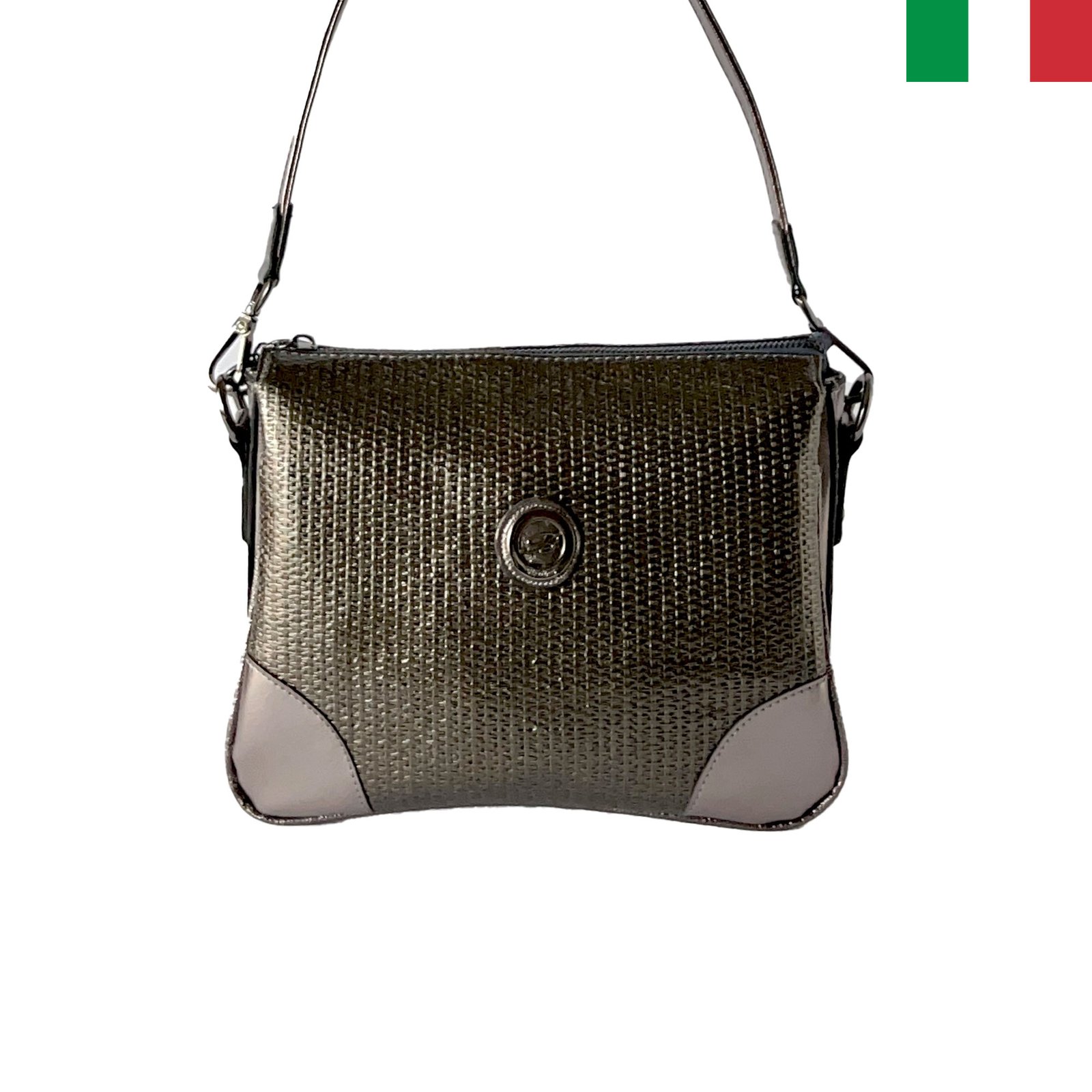 ber330-metalik-lak-f Дамска чанта от еко кожа (лак) с къса и дълга дръжка - Металик - Image 1