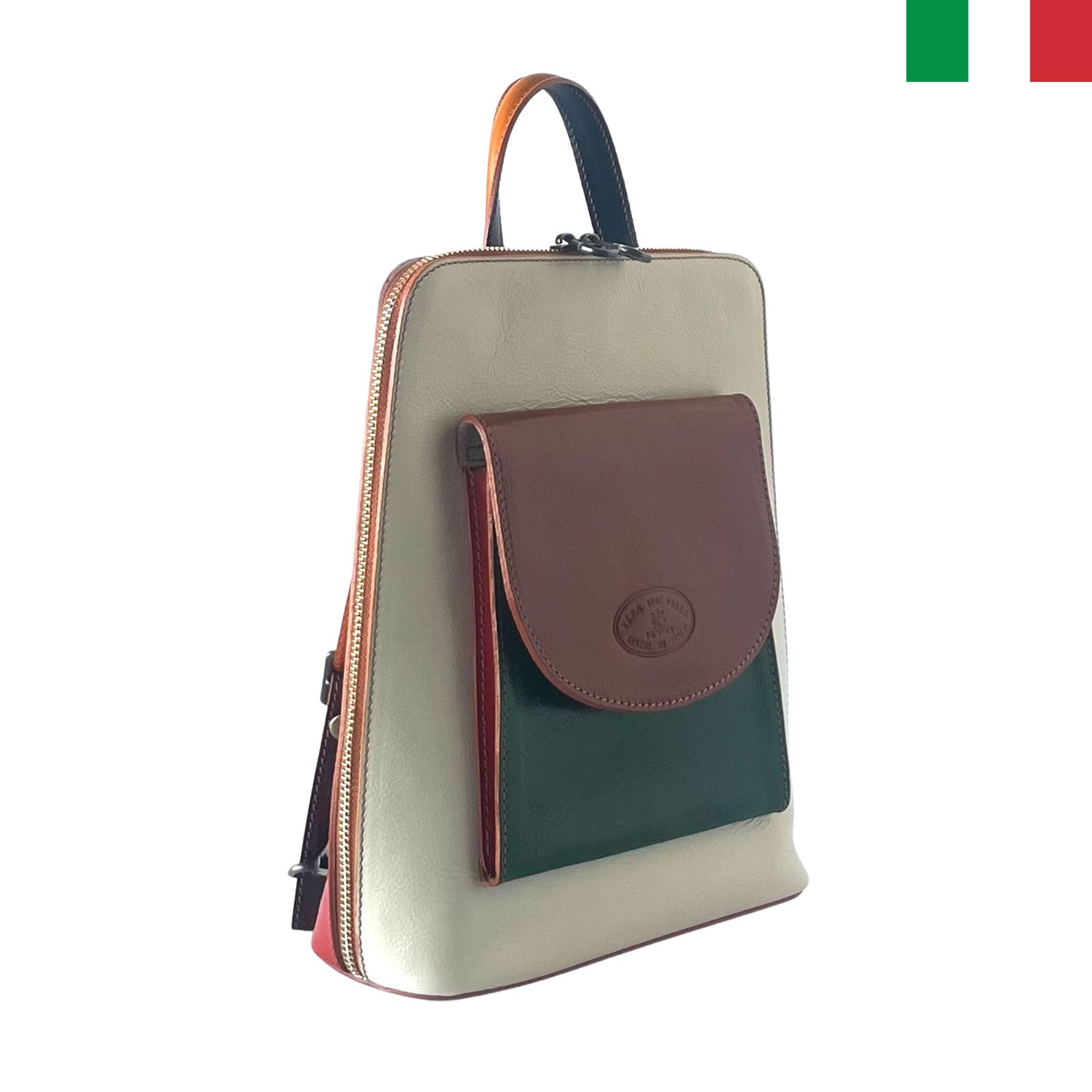 vp1333-mix-a Vera Pelle - 2 в 1 - Дамска раница/чанта от естествена кожа с преден джоб - Image 1