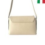 Модерна дамска от естествена кожа чанта с капси - бежаво - Image 3