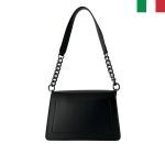 Модерна твърда дамска чанта от естествена кожа с дръжка синджир и кожа - черен - Image 3