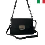 Модерна твърда дамска чанта от естествена кожа с дръжка синджир и кожа - черен - Image 2