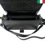 Модерна твърда дамска чанта от естествена кожа с дръжка синджир и кожа - черен - Image 4